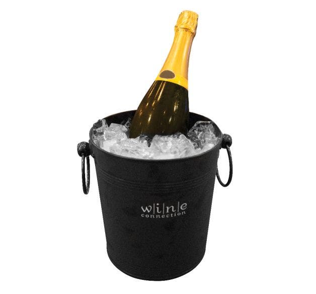 Wine Ice Bucket - Black Galvanized with Wine Connection Logo